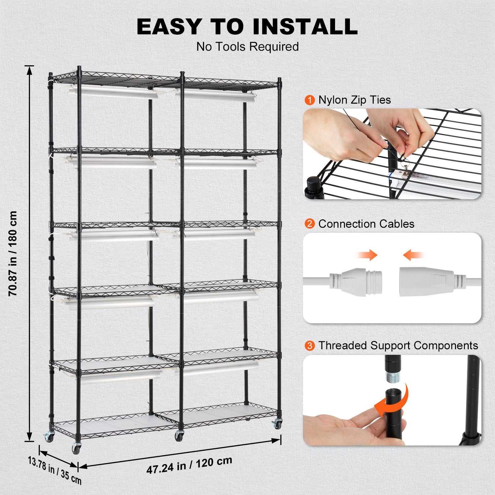Pots, Planters & Accessories: VEVOR Plant Stand with Grow Light 6 Tiers 200W 59.1" Indoor Plant Grow Shelf