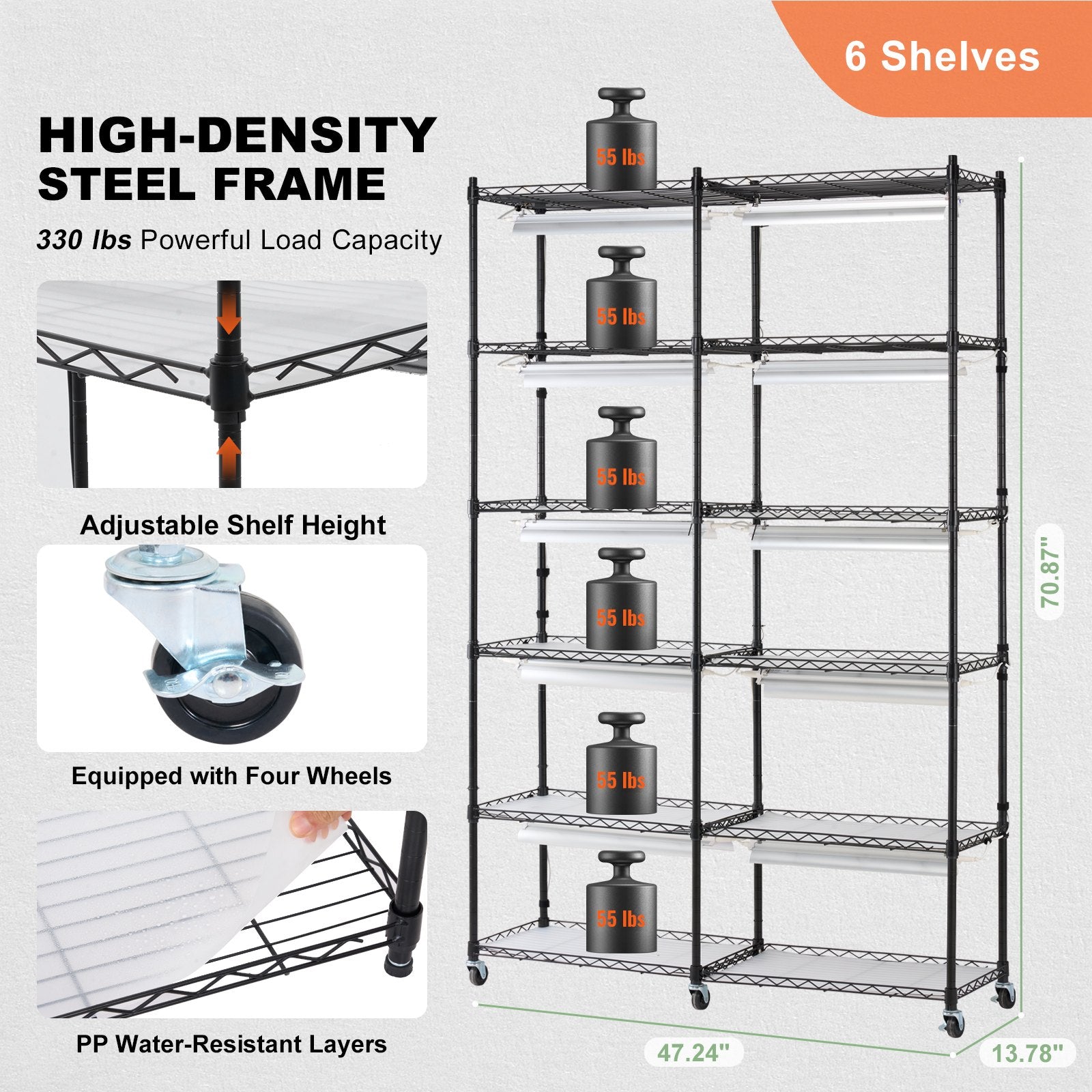 Pots, Planters & Accessories: VEVOR Plant Stand with Grow Light 6 Tiers 200W 59.1" Indoor Plant Grow Shelf