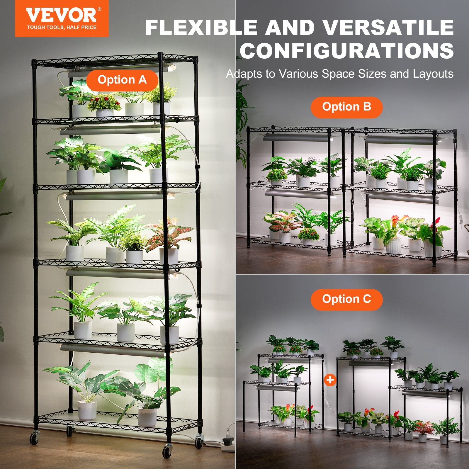 DIY Plant Stand with Grow Lights 6 Tiers 192W 70.9" Tall Plant Grow Shelf