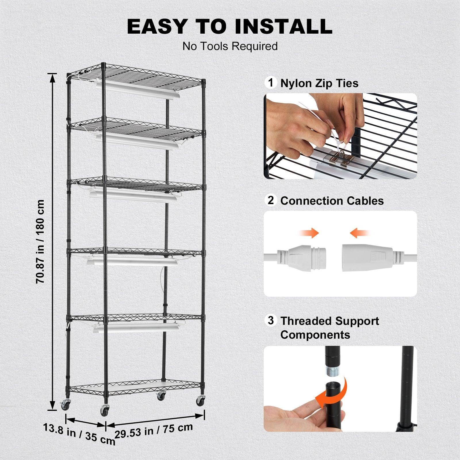 DIY Plant Stand with Grow Lights 6 Tiers 192W 70.9" Tall Plant Grow Shelf