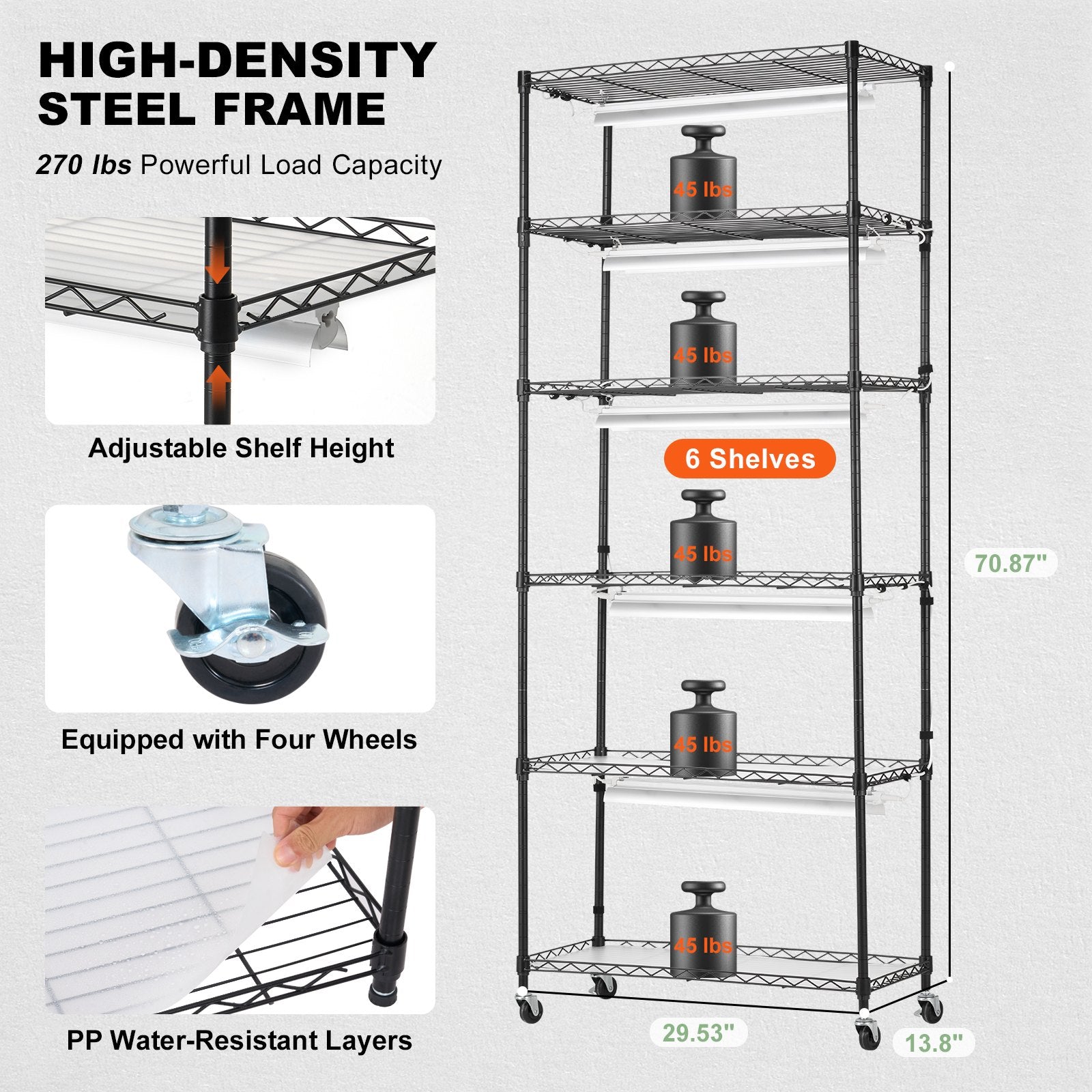 DIY Plant Stand with Grow Lights 6 Tiers 192W 70.9" Tall Plant Grow Shelf