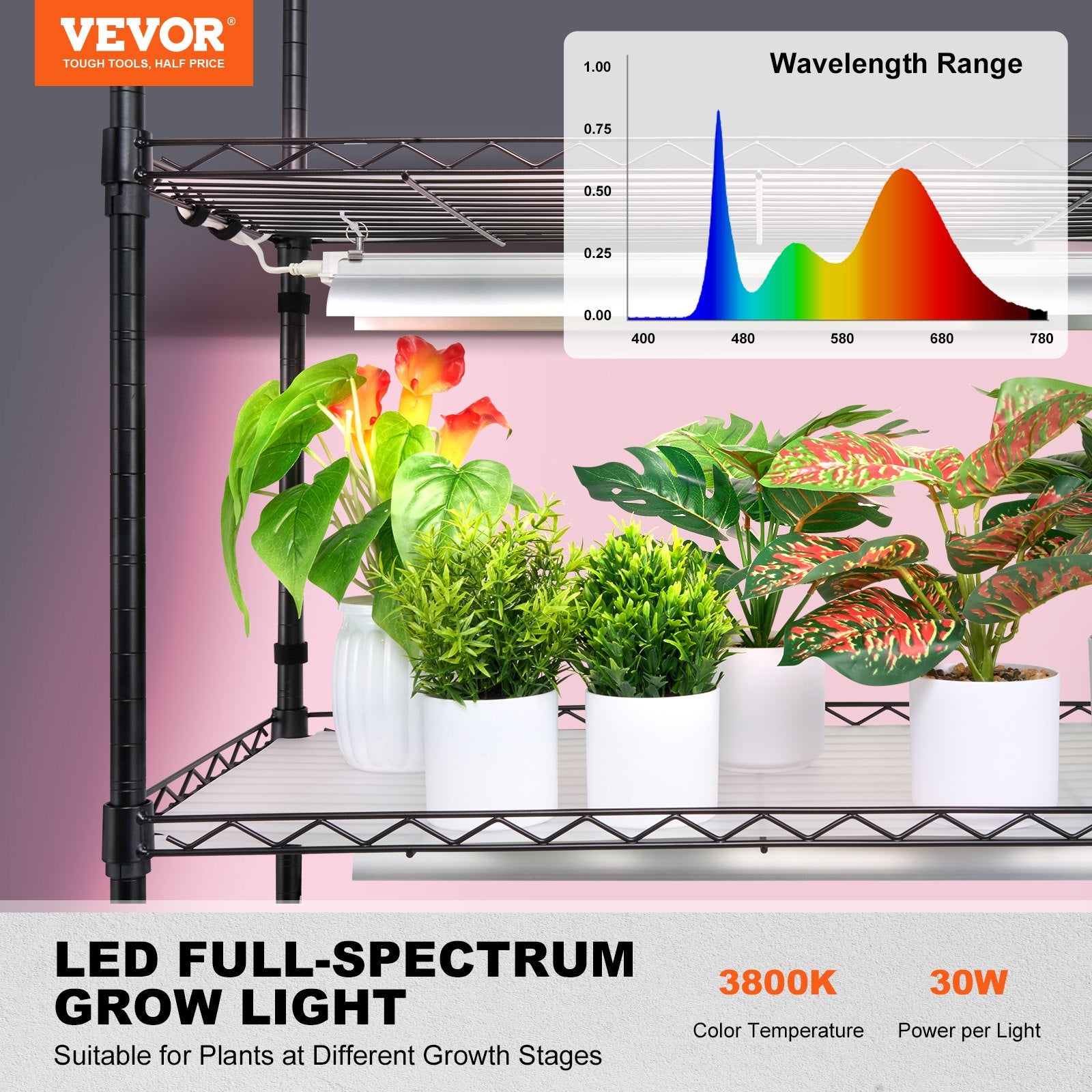Pots, Planters & Accessories: VEVOR Plant Stand with Grow Light 6 Tiers 180W 180 cm  Indoor Plant Grow Shelf