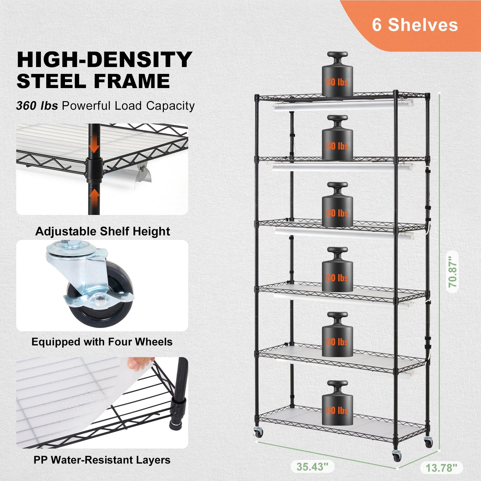 Pots, Planters & Accessories: VEVOR Plant Stand with Grow Light 6 Tiers 180W 180 cm  Indoor Plant Grow Shelf