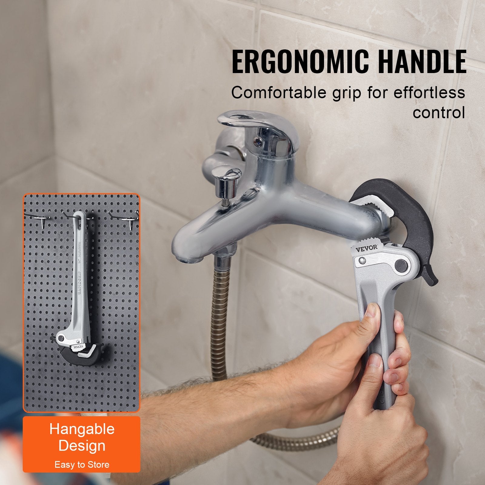 Greenhouses & Accessories: VEVOR Pipe Wrench, 14" Aluminum Straight Pipe Wrench, Automatic Jaw Adjustment, Adjustable Plumbing Wrench, Easy to Carry, Ergonomic Handle, Hangable Design, for Water Pipes, Automotive Repairs