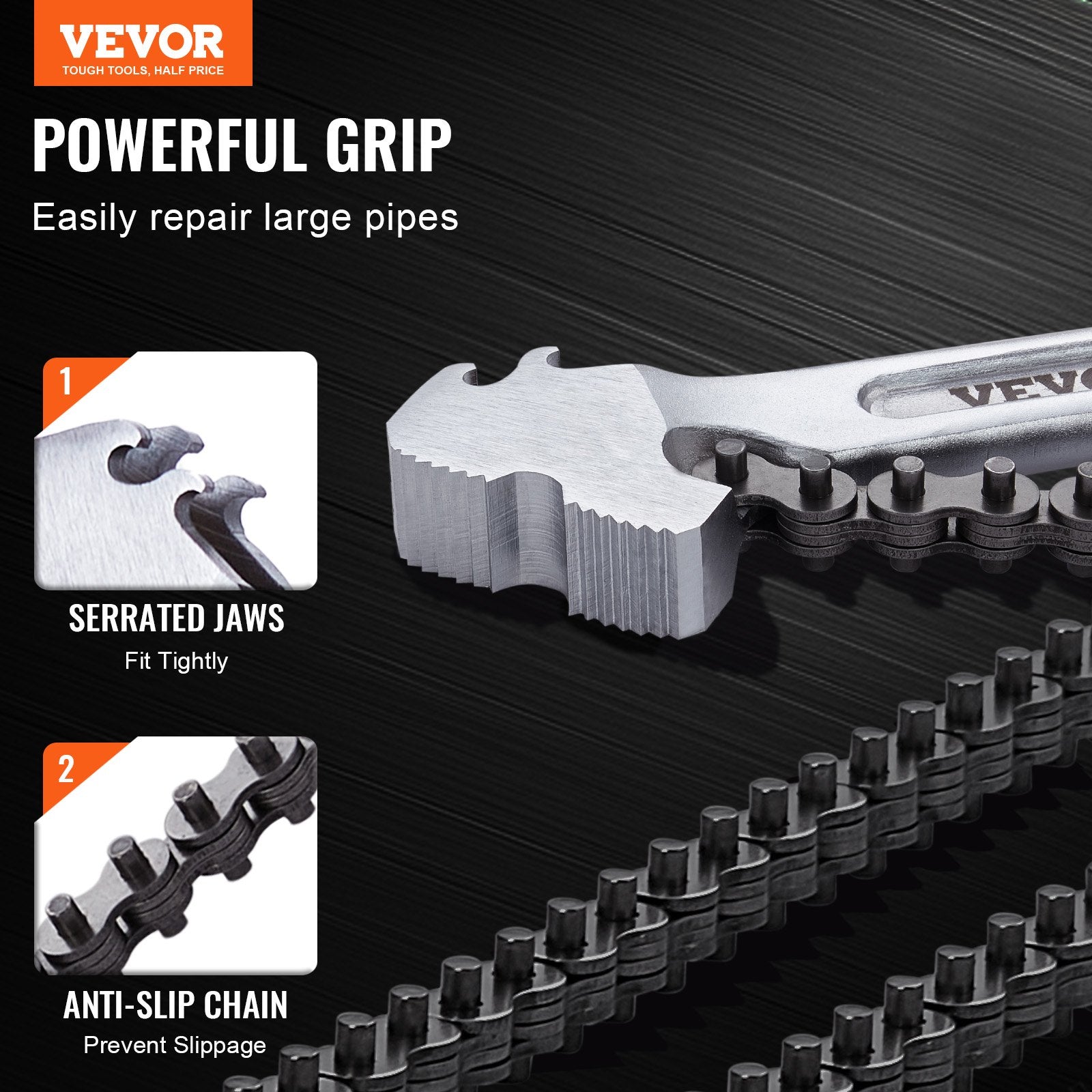 Greenhouses & Accessories: VEVOR Chain Wrench, 48 inch Chain Pipe Wrench, 13.4 inch Diameter Capacity, CRV Reversible Pipe Fitting Tool Wrench with High Strength Jaw and Ergonomic Handle, for Pipe Installation and Car Repair