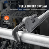 Greenhouses & Accessories: VEVOR Pipe Wrench, 18" Aluminum Straight Pipe Wrench, Adjustable Plumbing Wrench, with High Strength Jaw and Ergonomic Handle, Easy to Carry, Hangable Design, for Water Pipes, Automotive Repairs