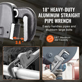 Greenhouses & Accessories: VEVOR Pipe Wrench, 18" Aluminum Straight Pipe Wrench, Adjustable Plumbing Wrench, with High Strength Jaw and Ergonomic Handle, Easy to Carry, Hangable Design, for Water Pipes, Automotive Repairs