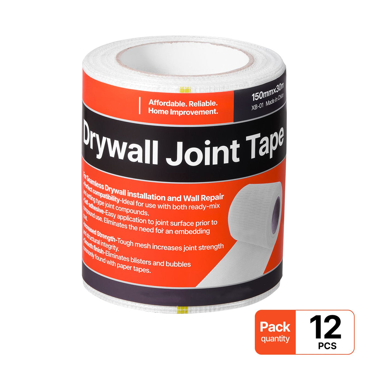 Drywall Mesh Tape, 150mm W x 30m L Self-Adhesive Fiberglass Drywall Joint Tape, 12 Rolls Dry Wall Patch for Easy Sheetrock Ceiling Crack Repair, to Achieve Smooth Even Wall Surface