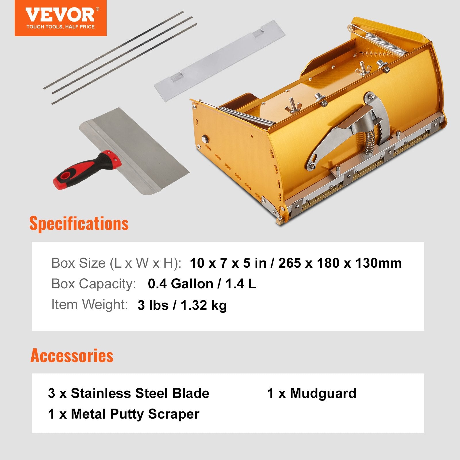 Dolls, Playsets & Toy Figures: VEVOR Drywall Flat Box, 10-Inch Wide Quick Clean, Aluminum Finishing Mud Box for Plasterboard, Wallboard, Sheetrock, Bonus Mudguard, Extra 2 Stainless Steel Blades (10/12-Inch)