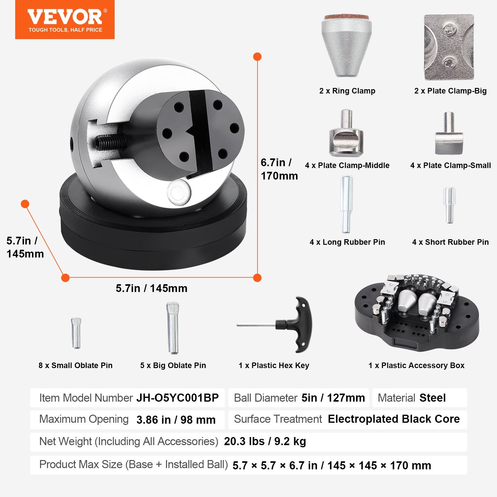 Engraving Block 5 inch Ball Vise Setting Jewelry Ball Vise Engraving with 34PCS Attachment and Rubber Base