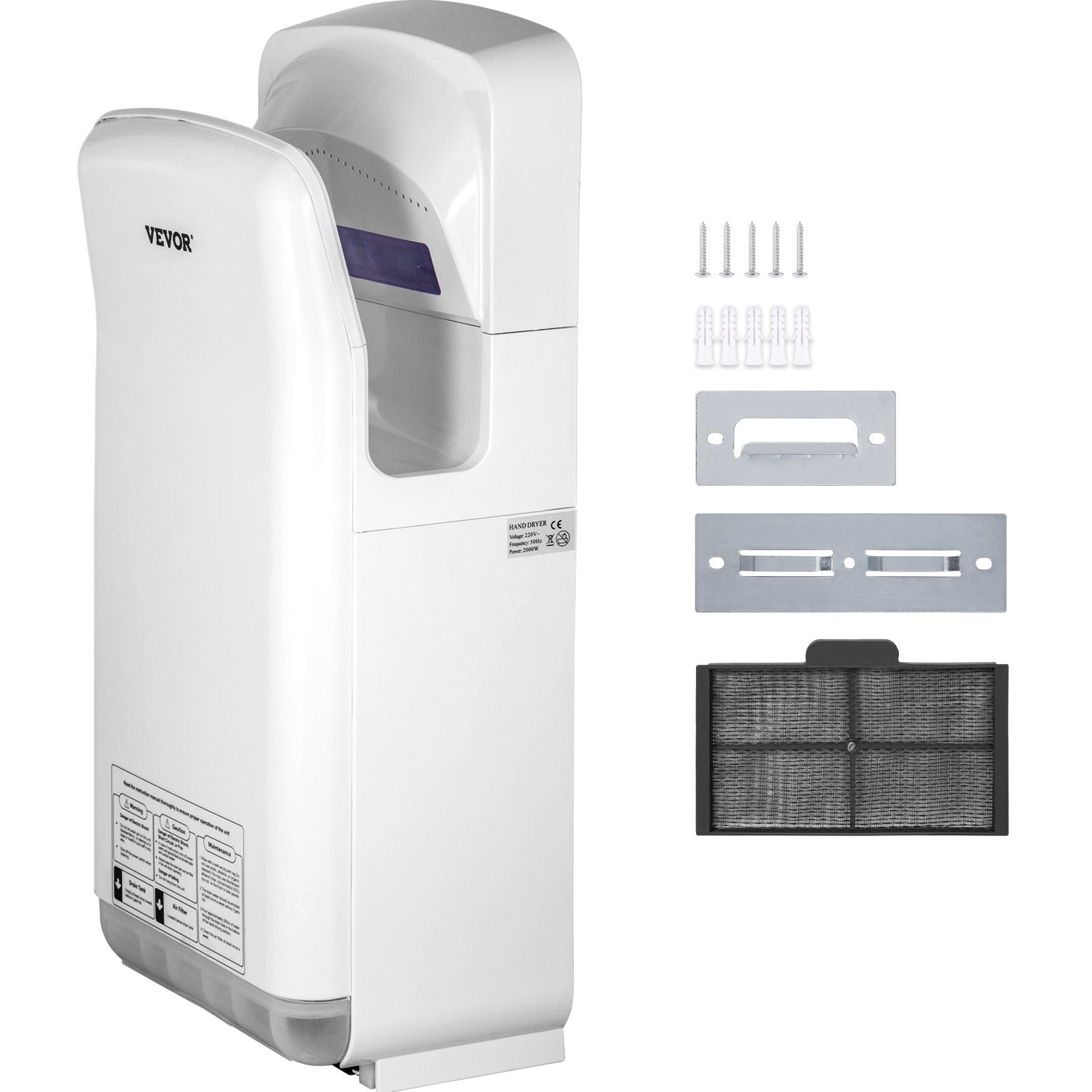 Automotive Cleaning: VEVOR Jet Hand Dryer Blade Hand Dryer Automatic High Speed for Washroom White