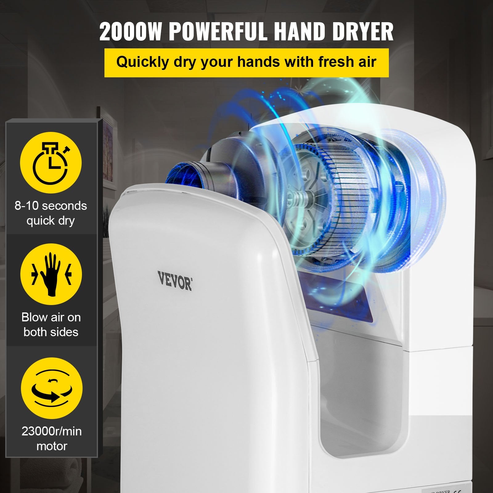 Automotive Cleaning: VEVOR Jet Hand Dryer Blade Hand Dryer Automatic High Speed for Washroom White