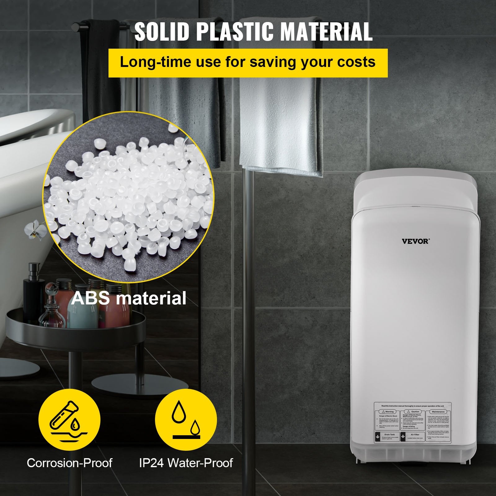 Automotive Cleaning: VEVOR Jet Hand Dryer Blade Hand Dryer Automatic High Speed for Washroom White