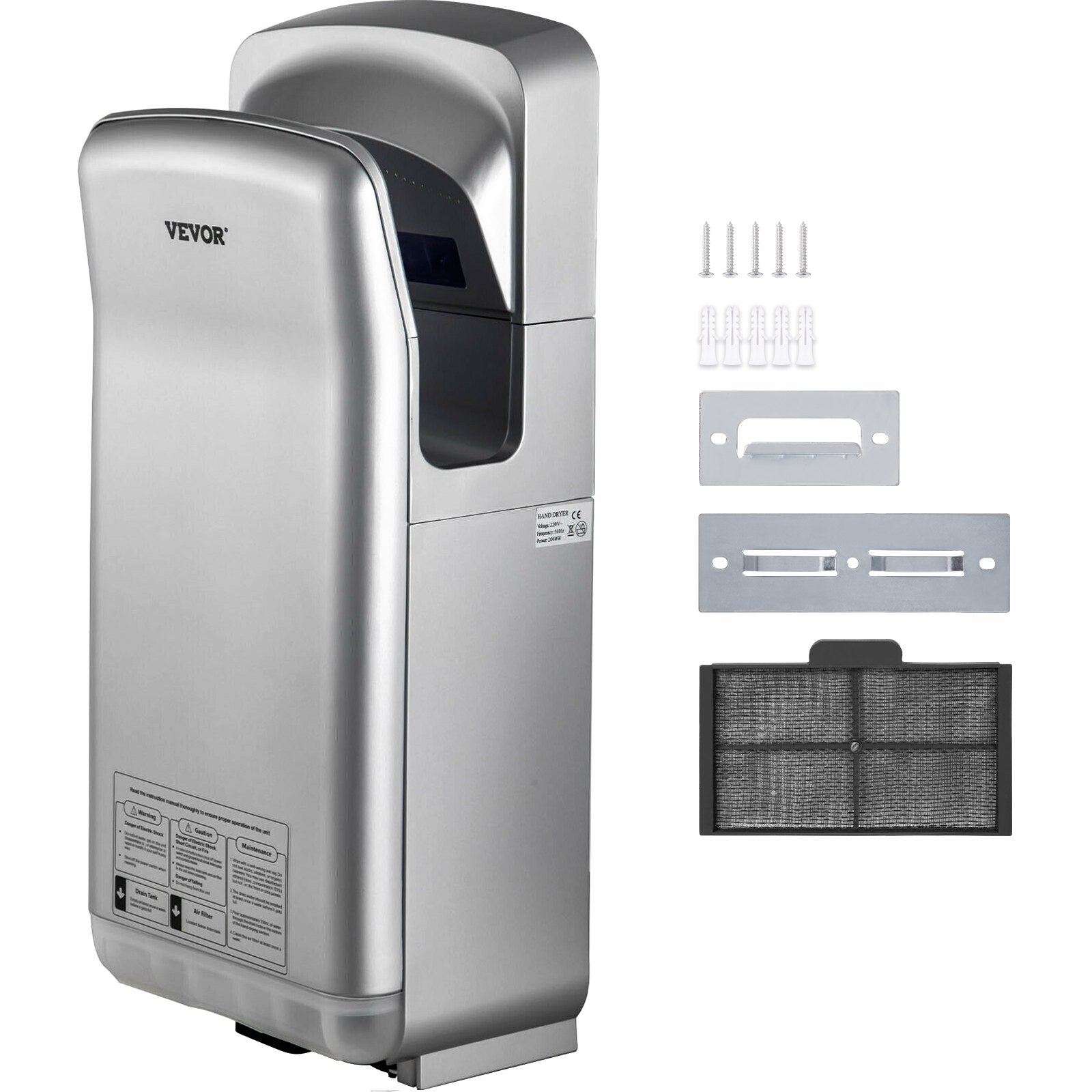 Automotive Cleaning: VEVOR Jet Hand Dryer Blade Hand Dryer Automatic High Speed for Washroom Silver
