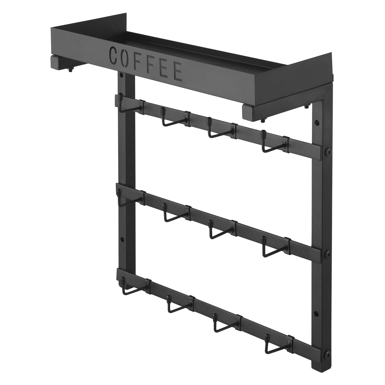 Coat Racks: VEVOR Coffee Mug Holder Wall Mounted w/ 12 Movable Hooks and Top Shelf Cup Rack