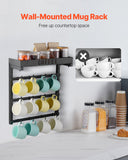 Coat Racks: VEVOR Coffee Mug Holder Wall Mounted w/ 12 Movable Hooks and Top Shelf Cup Rack