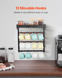 Coat Racks: VEVOR Coffee Mug Holder Wall Mounted w/ 12 Movable Hooks and Top Shelf Cup Rack