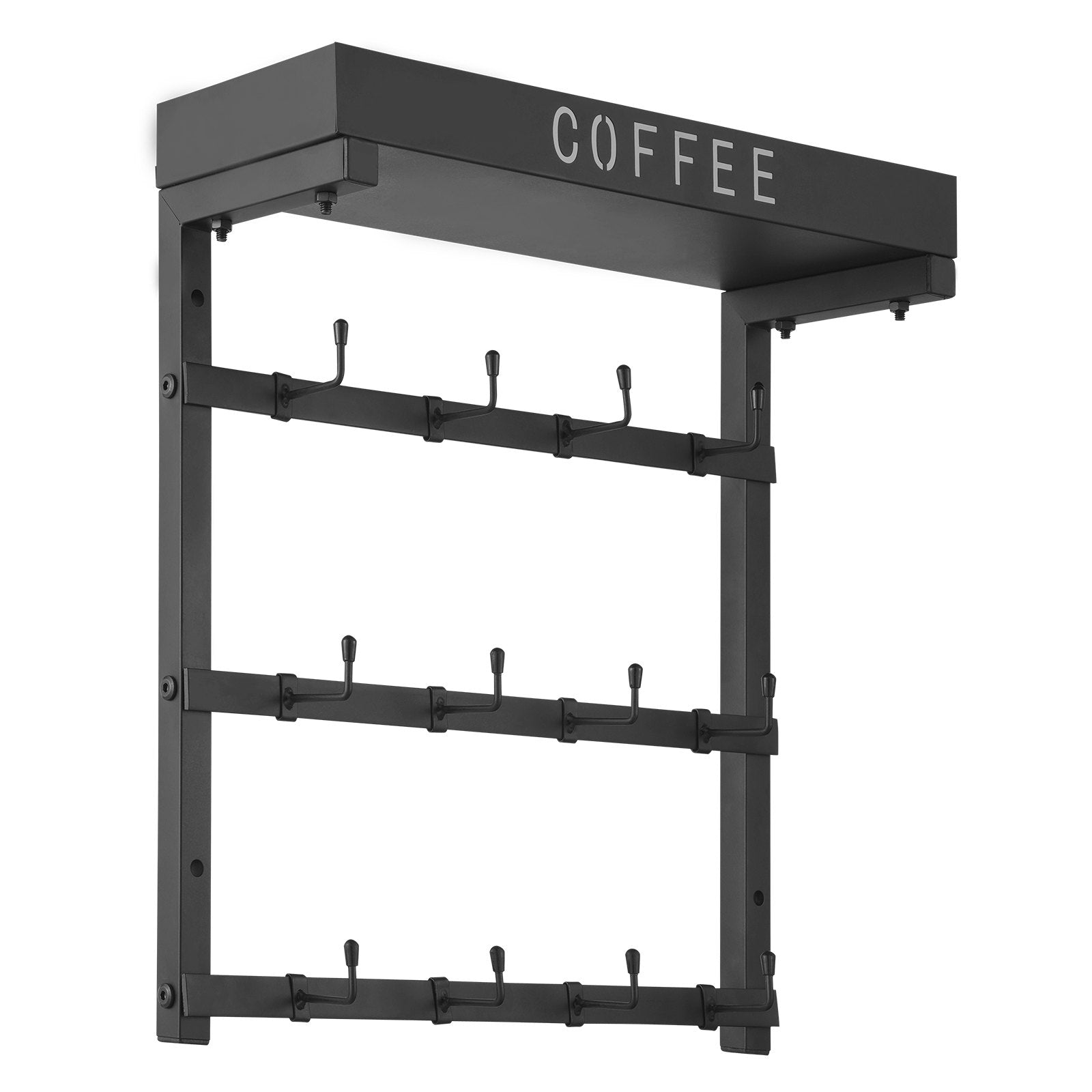 Coat Racks: VEVOR Coffee Mug Holder Wall Mounted w/ 12 Movable Hooks and Top Shelf Cup Rack