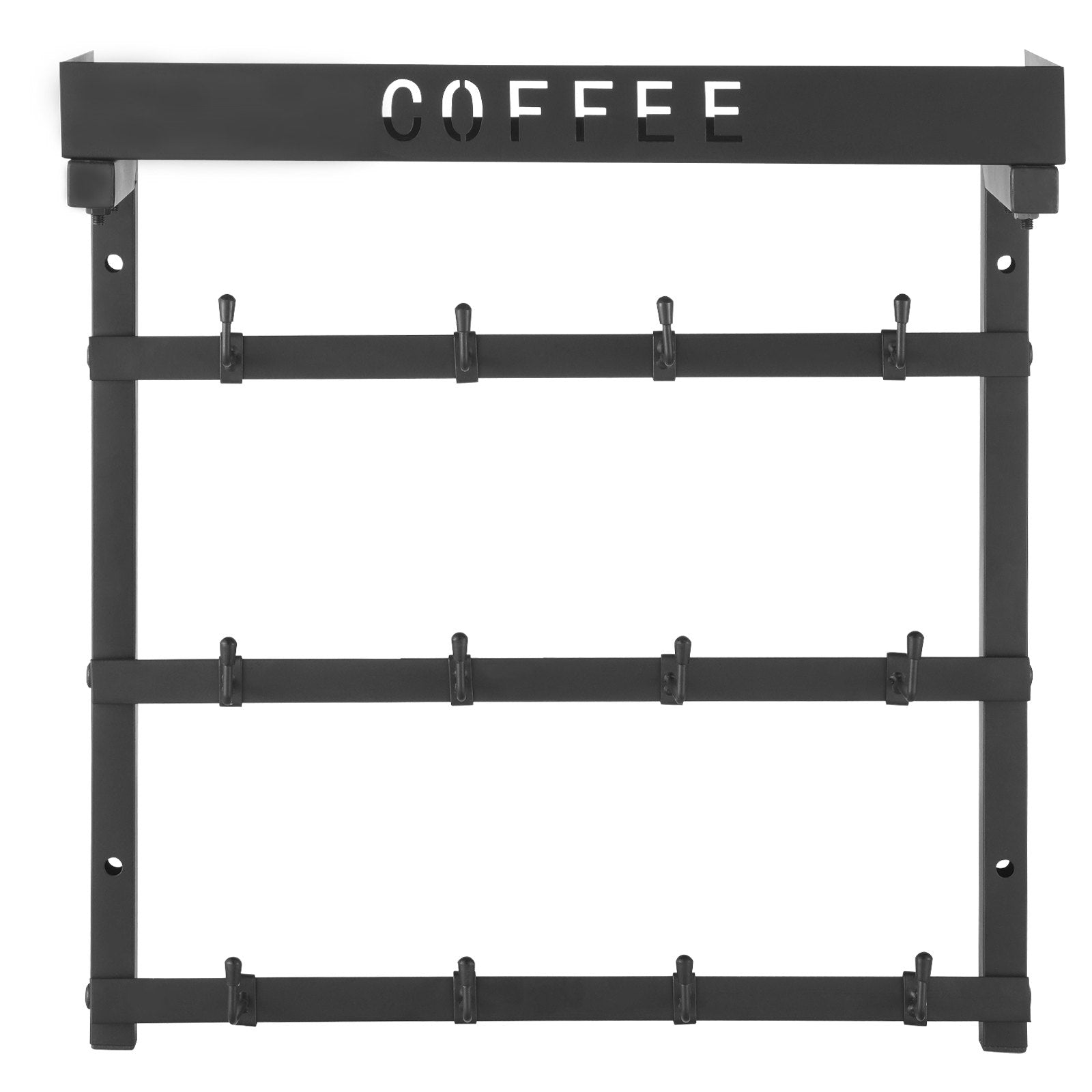 Coat Racks: VEVOR Coffee Mug Holder Wall Mounted w/ 12 Movable Hooks and Top Shelf Cup Rack