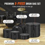 Drums: VEVOR 5-Piece Drum Bag Set, 1680D Oxford Fabric, Padded Drum Bags and Cases with 4.92 ft Detachable Shoulder Strap Carry Handles Foldable Design, for 55cm Kick 30cm Tom 33cm Tom 40cm Tom 35cm Snare