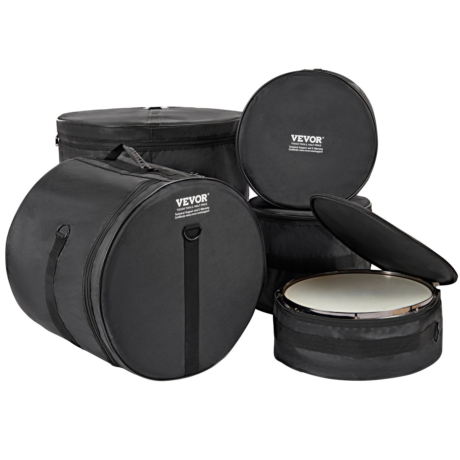 5-Piece Drum Bag Set, 1680D Oxford Fabric, Padded Drum Bags and Cases with 4.92 ft Detachable Shoulder Strap Carry Handles Foldable Design, for 55cm Kick 30cm Tom 33cm Tom 40cm Tom 35cm Snare