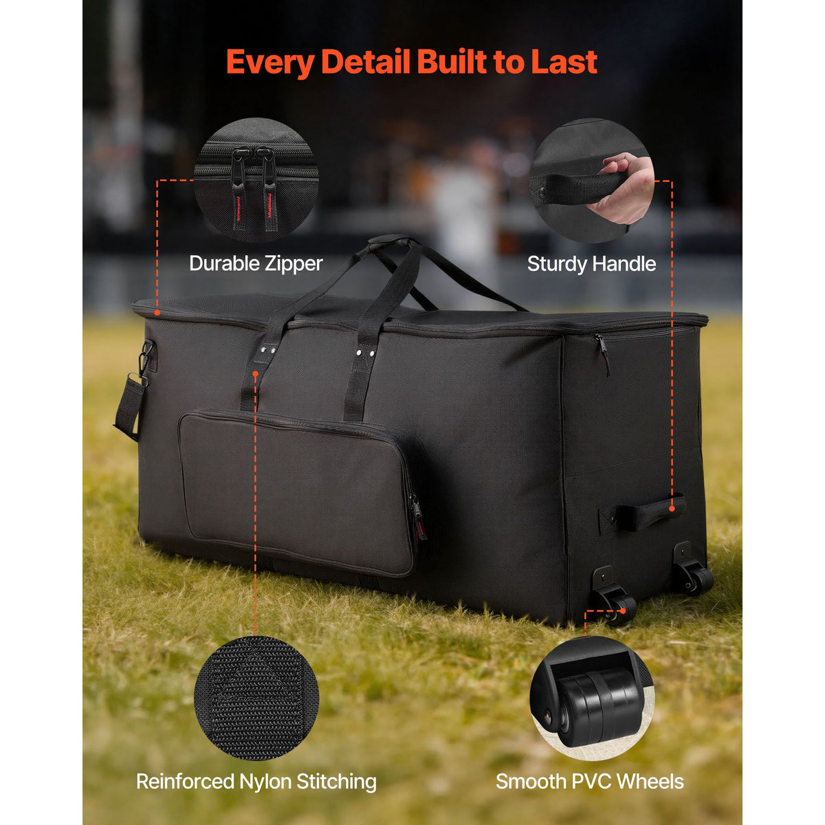 Electronic Drum Kit Bag, 600D, Padded Drum Bag with Wheels, Large 920 x 420 x 410 mm Interior, Lightweight Travel Case with Detachable Dividers, and Multiple Pockets, for Electric Drums, Black