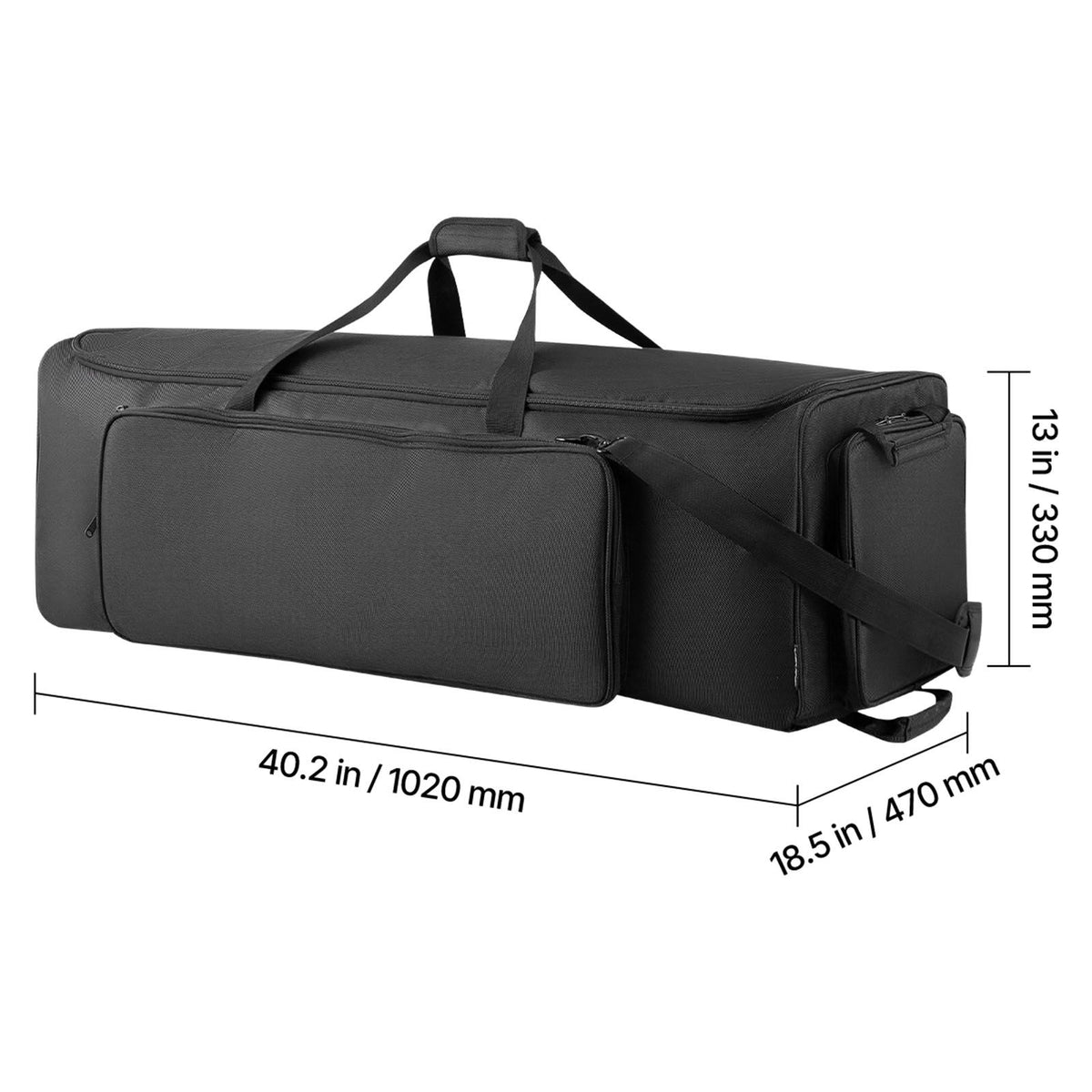 Drum Hardware Bag with Wheels, 1680D, Drum Set Equipment Carry Bag, Carrying Case with Sturdy Handle, Durable Zipper, Smooth PVC Wheels, Multiple Pockets, for Hardware and Stand Accessory, Black