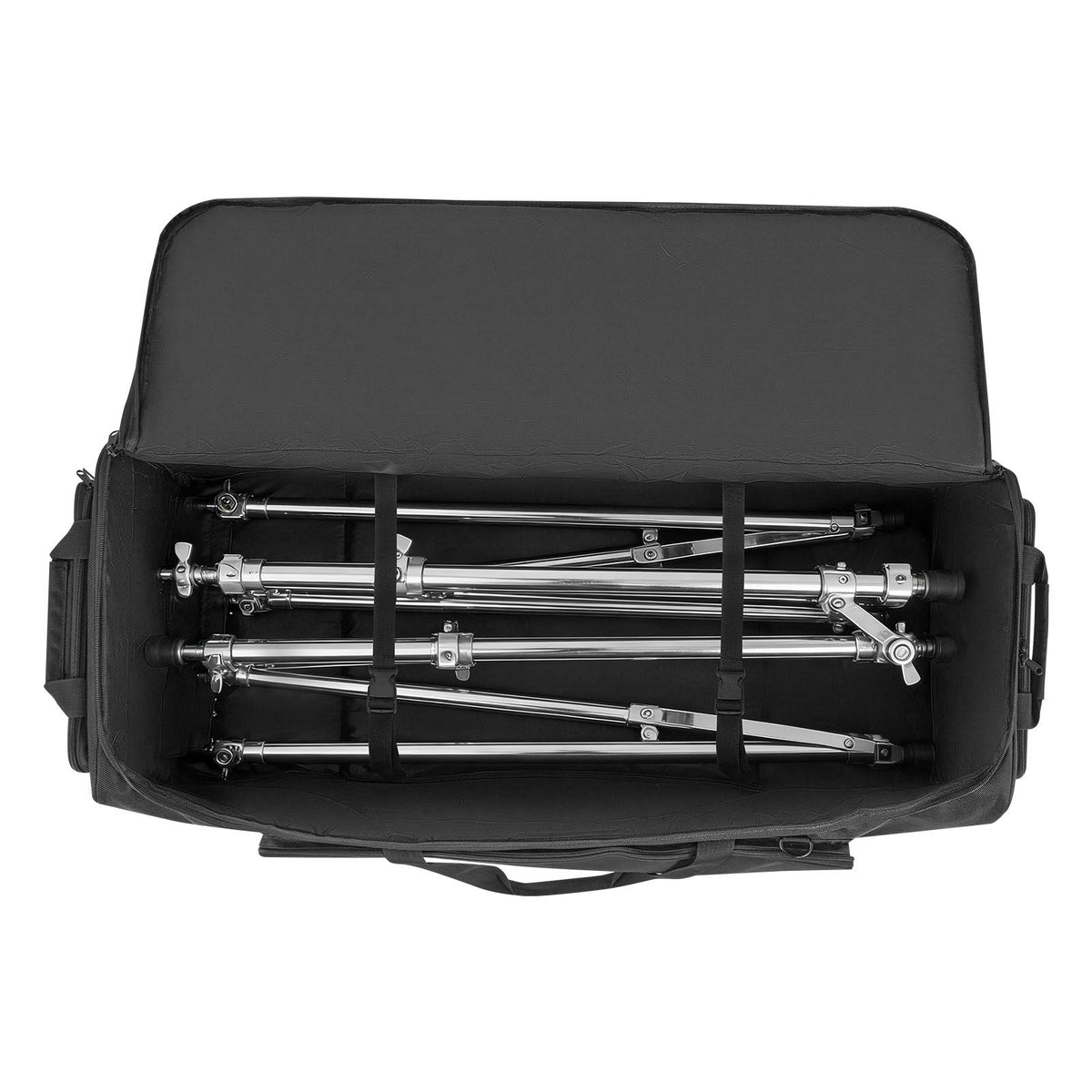 Drum Hardware Bag with Wheels, 1680D, Drum Set Equipment Carry Bag, Carrying Case with Sturdy Handle, Durable Zipper, Smooth PVC Wheels, Multiple Pockets, for Hardware and Stand Accessory, Black