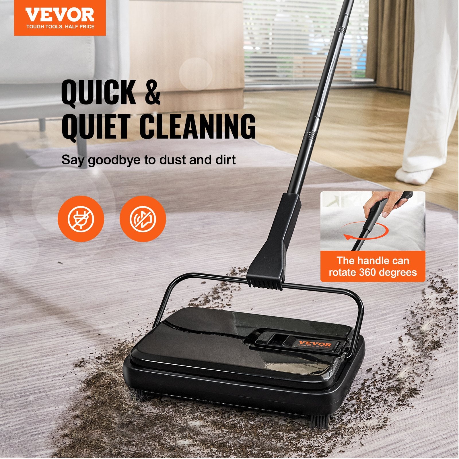 Commercial Cleaning Equipment: VEVOR Carpet Sweeper, 200 mm Sweeping Paths, Floor Sweeper Manual Non Electric, 300 ml Dustbin Capacity with Comb for Home Office Rugs Hardwood Surfaces Wood Floors Laminate, Cleans Dust Pet Hair
