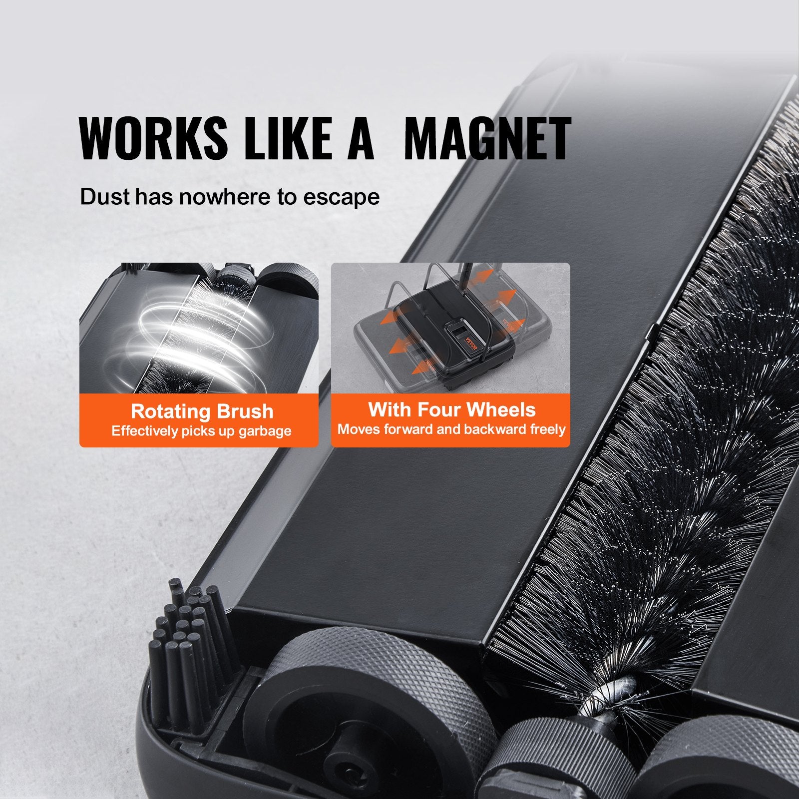 Commercial Cleaning Equipment: VEVOR Carpet Sweeper, 200 mm Sweeping Paths, Floor Sweeper Manual Non Electric, 300 ml Dustbin Capacity with Comb for Home Office Rugs Hardwood Surfaces Wood Floors Laminate, Cleans Dust Pet Hair