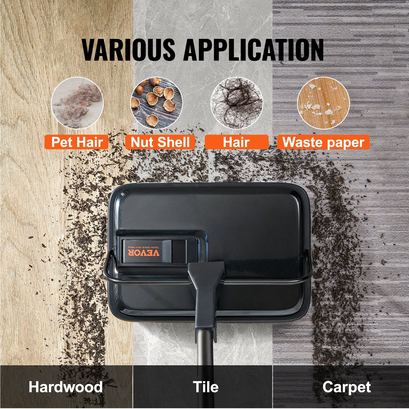 Commercial Cleaning Equipment: VEVOR Carpet Sweeper, 200 mm Sweeping Paths, Floor Sweeper Manual Non Electric, 300 ml Dustbin Capacity with Comb for Home Office Rugs Hardwood Surfaces Wood Floors Laminate, Cleans Dust Pet Hair