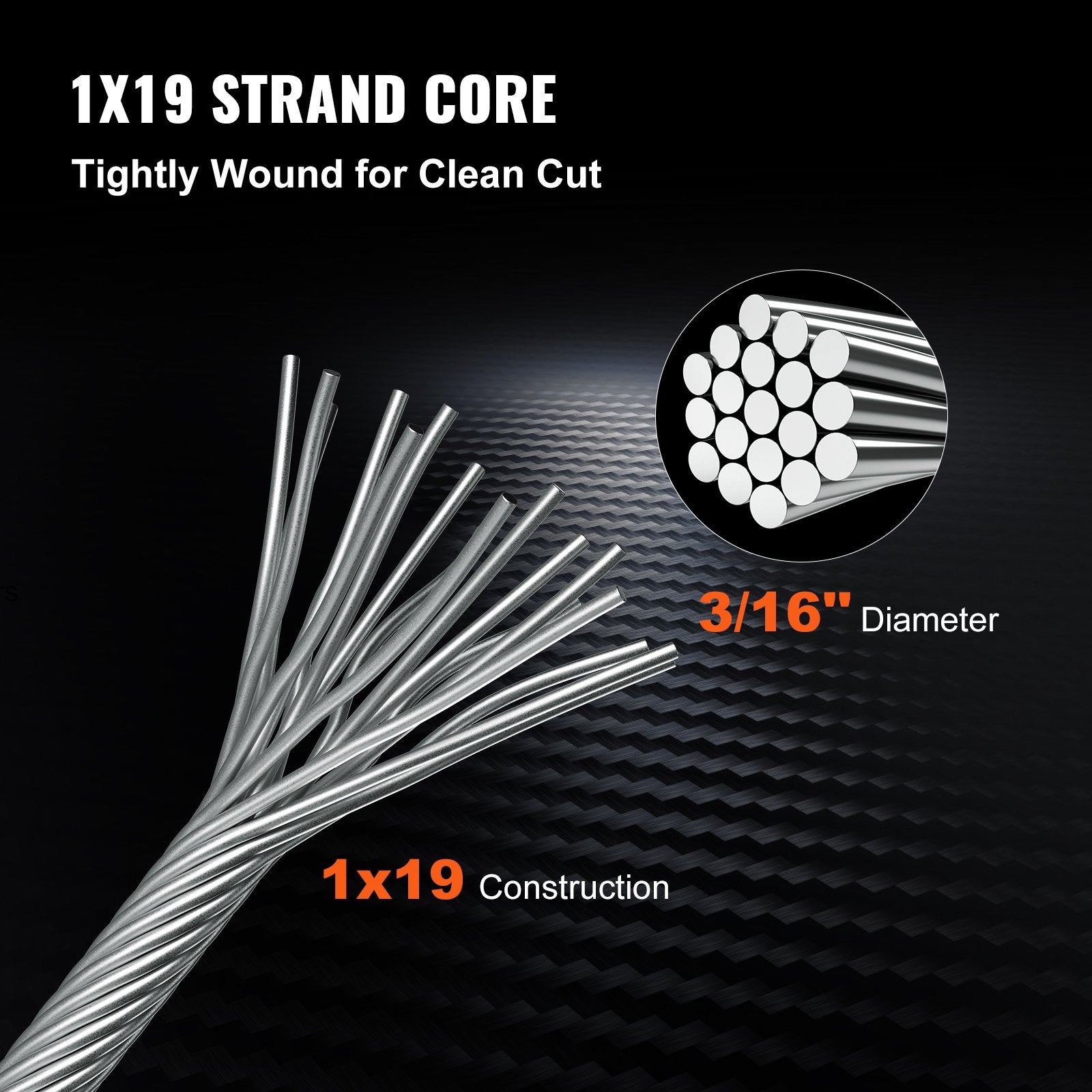 Automotive Repair & Speciality Tools: VEVOR Stainless Steel Cable Railing 3/16" x 1000ft, Wire Rope 316 Marine Grade, Braided Aircraft Cable 1x19 Strands Construction for Deck,Rail,Balusters,Stair,Handrail,Porch,Fence