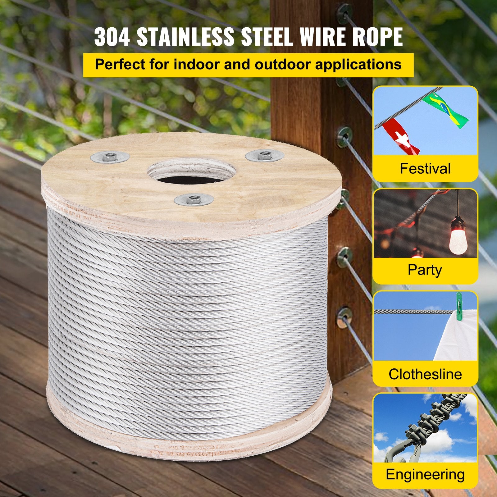 Automotive Repair & Speciality Tools: VEVOR 304 Stainless Steel Wire Rope Cable 4.8 mm 7x19 76 m reel