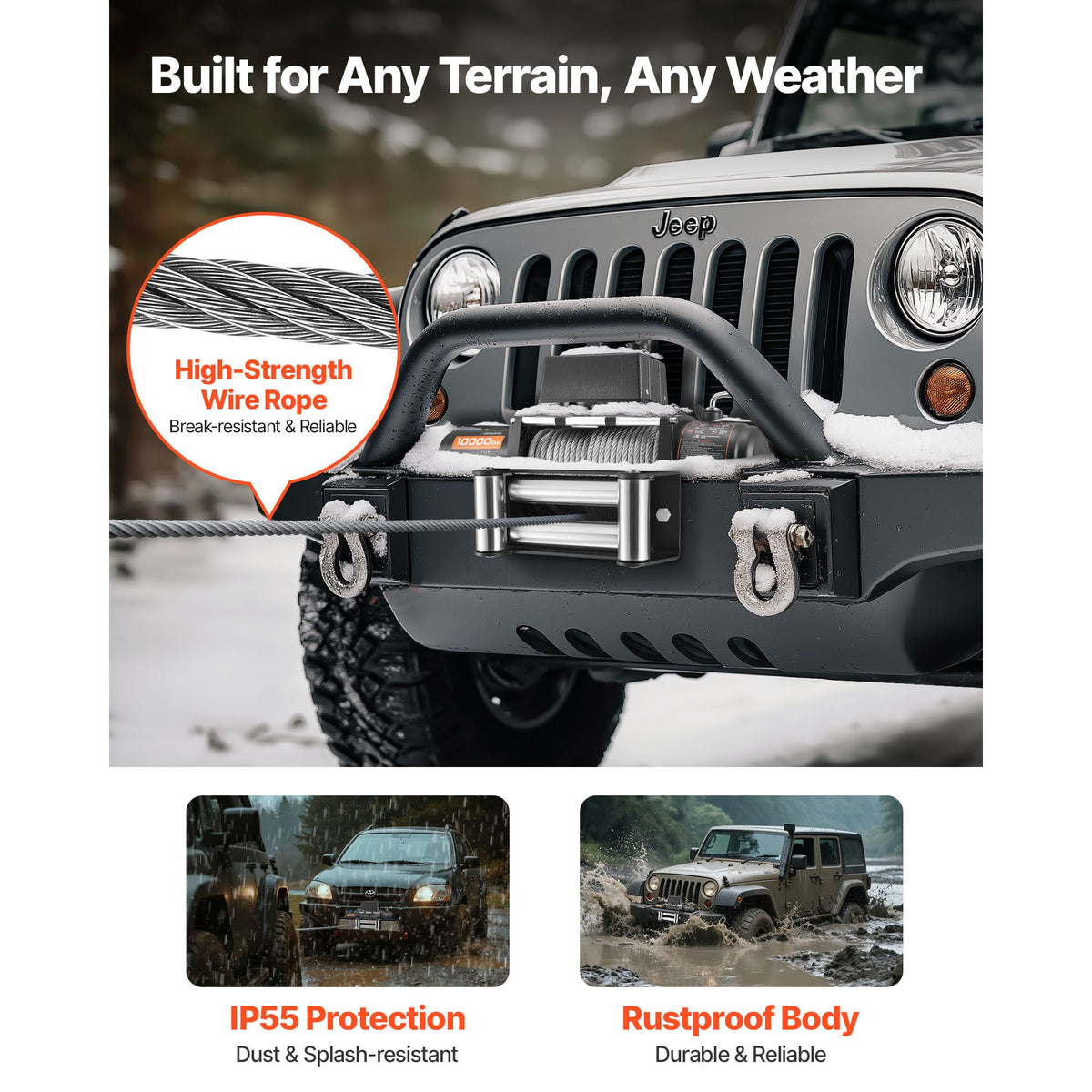 Electric Winch, 4500 kg Load Capacity, 12V DC Truck Winch with Φ8.3 mm x 19.8 m Steel Rope, Wireless & Wired Remote Control, IP55 Waterproof for Towing SUV Jeep Trailer Boat Off-Road Vehicle