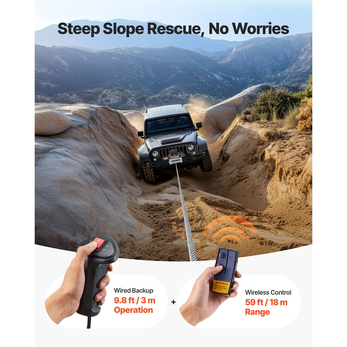 Electric Winch, 4500 kg Load Capacity, 12V DC Truck Winch with Φ8.3 mm x 19.8 m Steel Rope, Wireless & Wired Remote Control, IP55 Waterproof for Towing SUV Jeep Trailer Boat Off-Road Vehicle