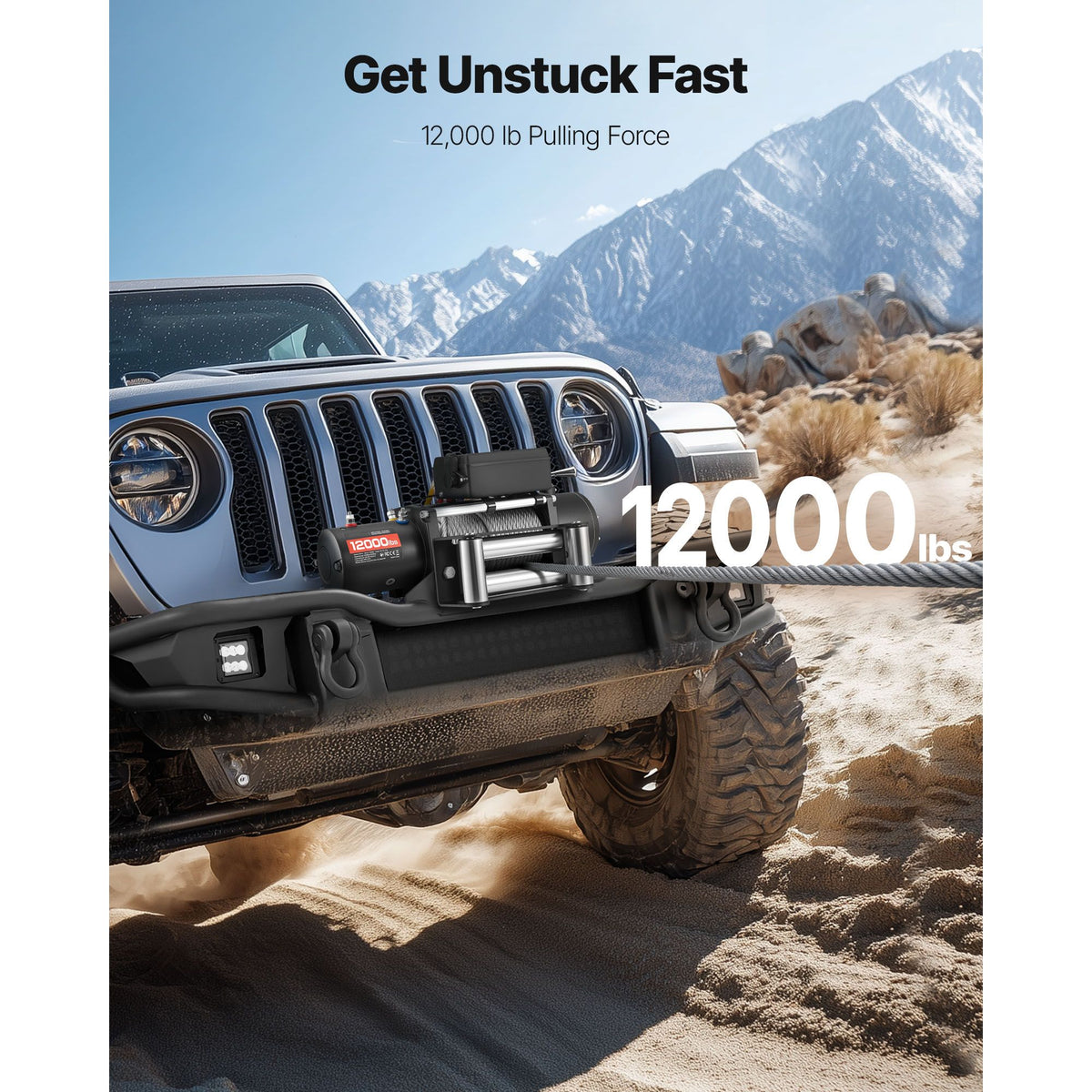Electric Winch, 5400 kg Load Capacity, 12V DC Truck Winch with Φ9.1 mm x 24 m Steel Rope, Wireless & Wired Remote Control, IP55 Waterproof for Towing SUV Jeep Trailer Boat Off-Road Vehicle