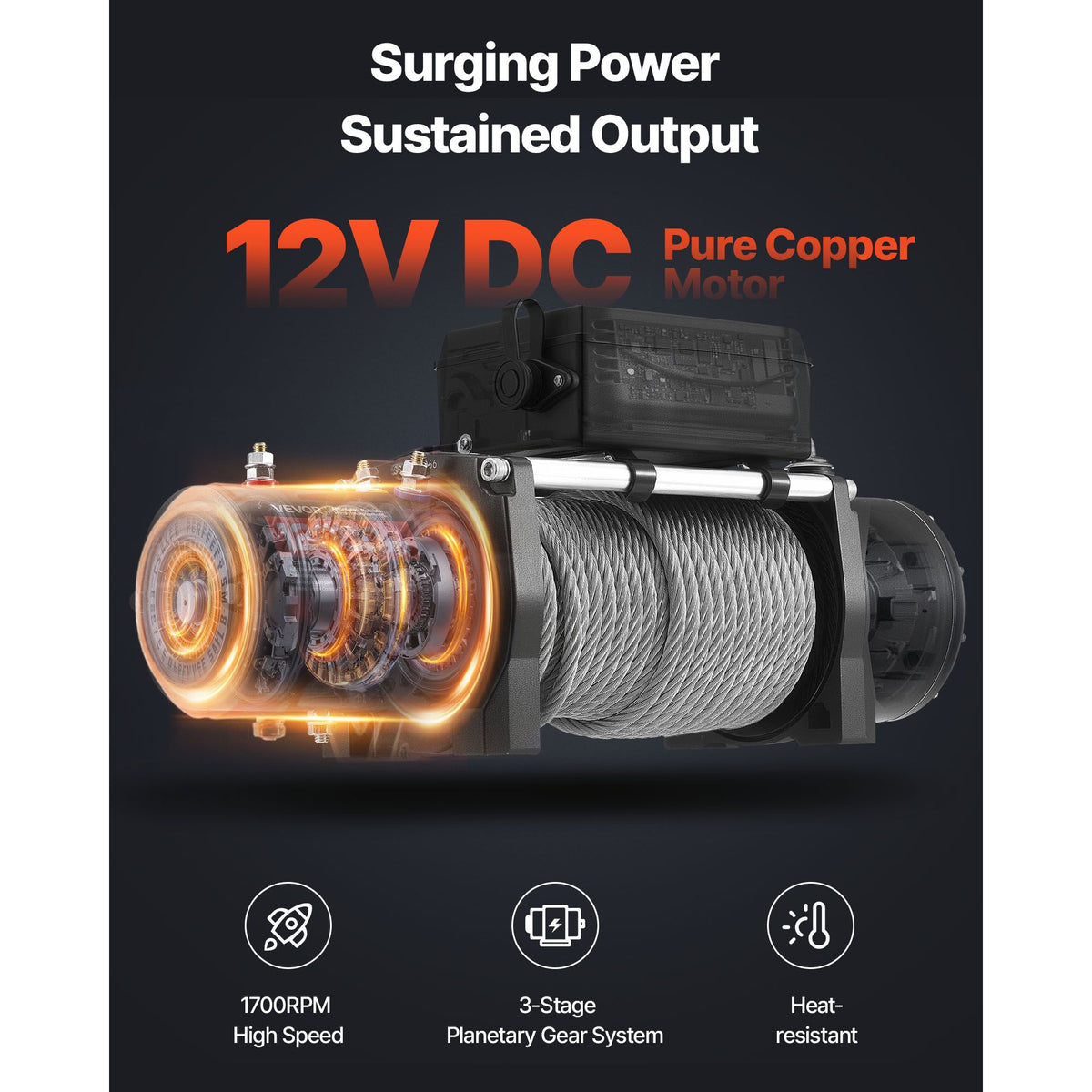 Electric Winch, 5400 kg Load Capacity, 12V DC Truck Winch with Φ9.1 mm x 24 m Steel Rope, Wireless & Wired Remote Control, IP55 Waterproof for Towing SUV Jeep Trailer Boat Off-Road Vehicle