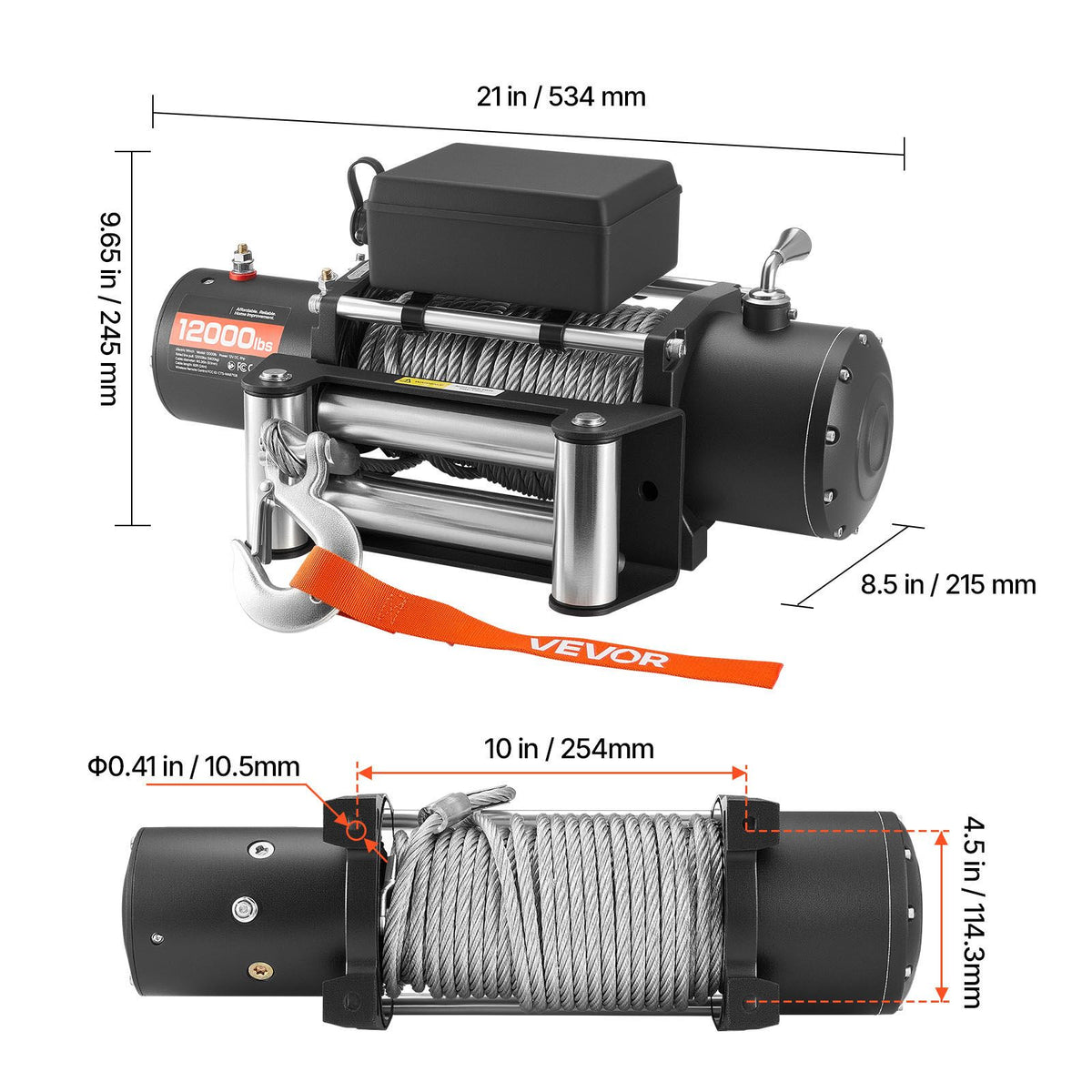 Electric Winch, 5400 kg Load Capacity, 12V DC Truck Winch with Φ9.1 mm x 24 m Steel Rope, Wireless & Wired Remote Control, IP55 Waterproof for Towing SUV Jeep Trailer Boat Off-Road Vehicle