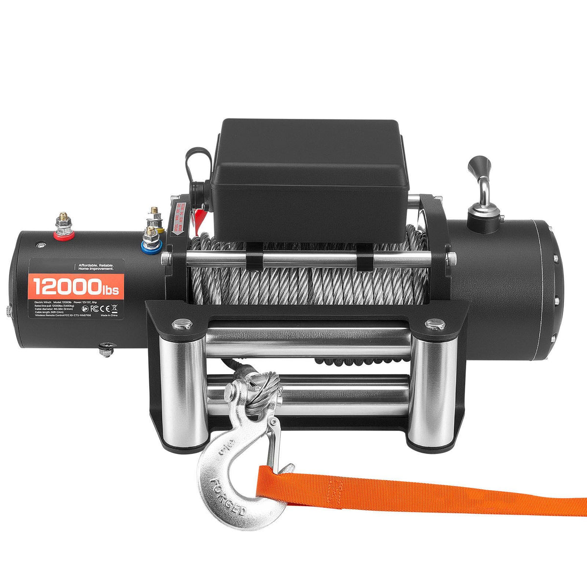 Electric Winch, 5400 kg Load Capacity, 12V DC Truck Winch with Φ9.1 mm x 24 m Steel Rope, Wireless & Wired Remote Control, IP55 Waterproof for Towing SUV Jeep Trailer Boat Off-Road Vehicle