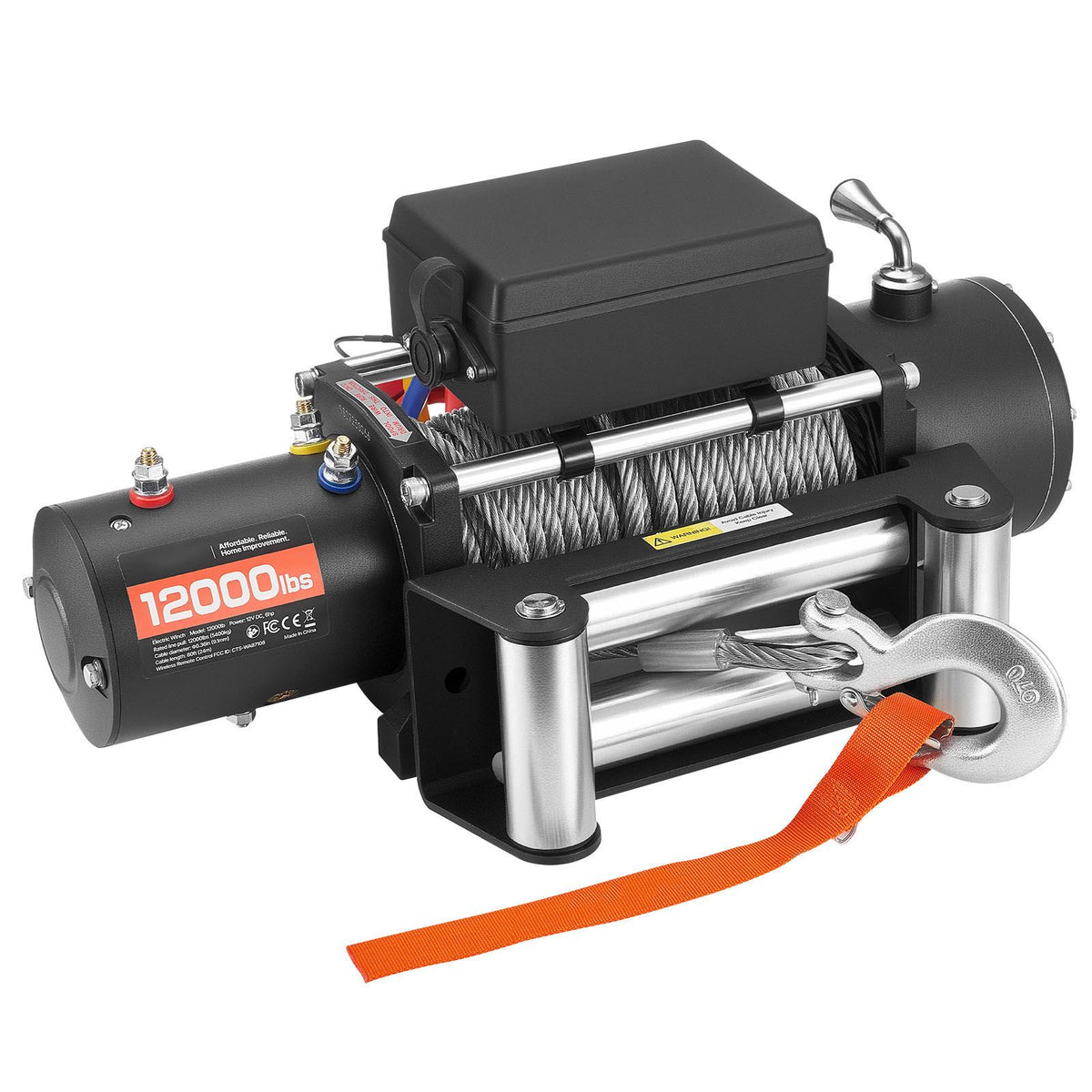 Electric Winch, 5400 kg Load Capacity, 12V DC Truck Winch with Φ9.1 mm x 24 m Steel Rope, Wireless & Wired Remote Control, IP55 Waterproof for Towing SUV Jeep Trailer Boat Off-Road Vehicle