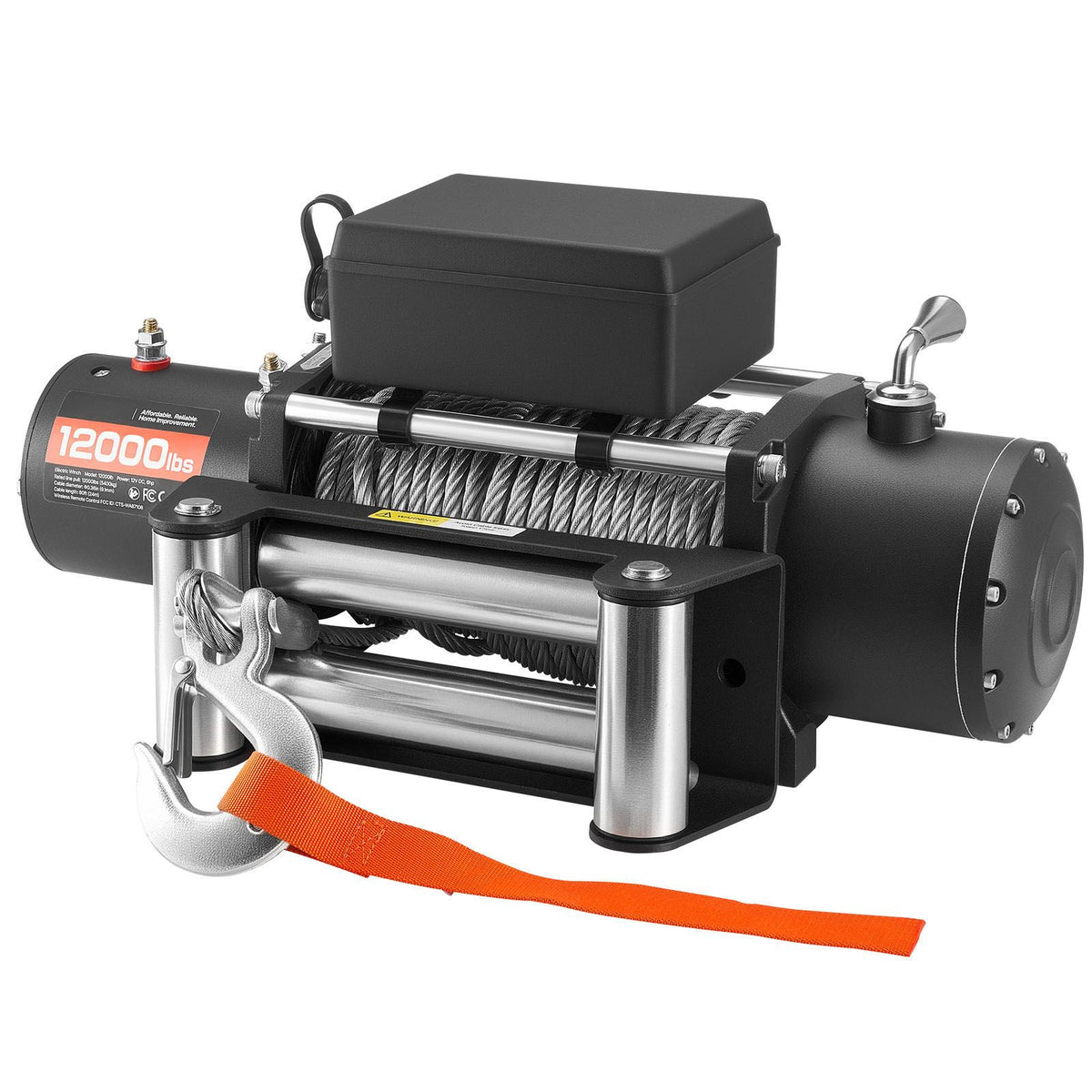 Electric Winch, 5400 kg Load Capacity, 12V DC Truck Winch with Φ9.1 mm x 24 m Steel Rope, Wireless & Wired Remote Control, IP55 Waterproof for Towing SUV Jeep Trailer Boat Off-Road Vehicle