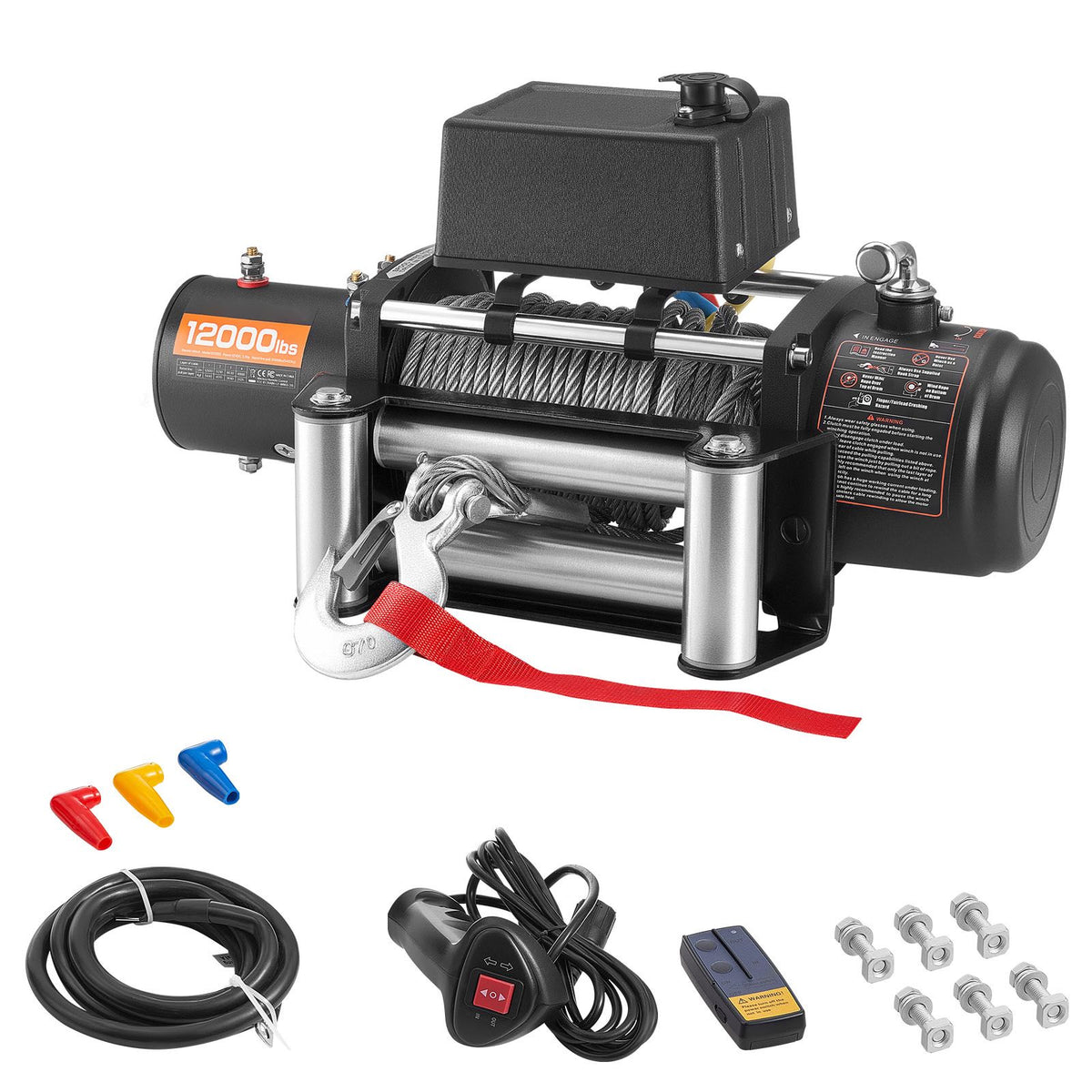 Electric Winch, 5400 kg Load Capacity, 12V DC Truck Winch with Φ9.1 mm x 26 m Steel Rope, Wireless & Wired Remote Control, Suitable for Towing SUV Jeep Trailer Boat Off-Road Vehicle