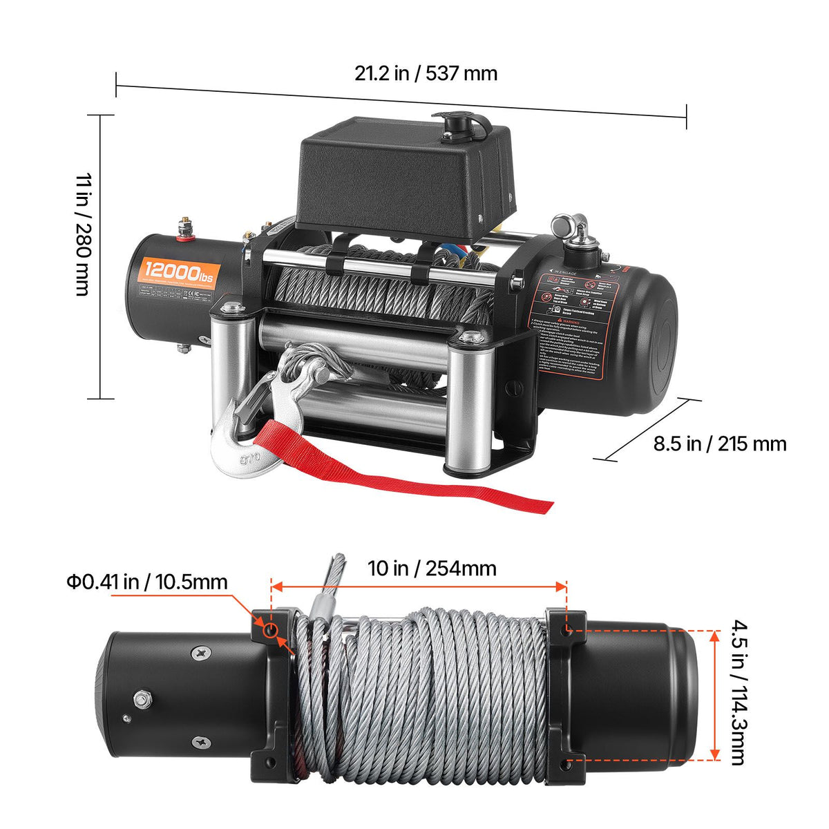Electric Winch, 5400 kg Load Capacity, 12V DC Truck Winch with Φ9.1 mm x 26 m Steel Rope, Wireless & Wired Remote Control, Suitable for Towing SUV Jeep Trailer Boat Off-Road Vehicle