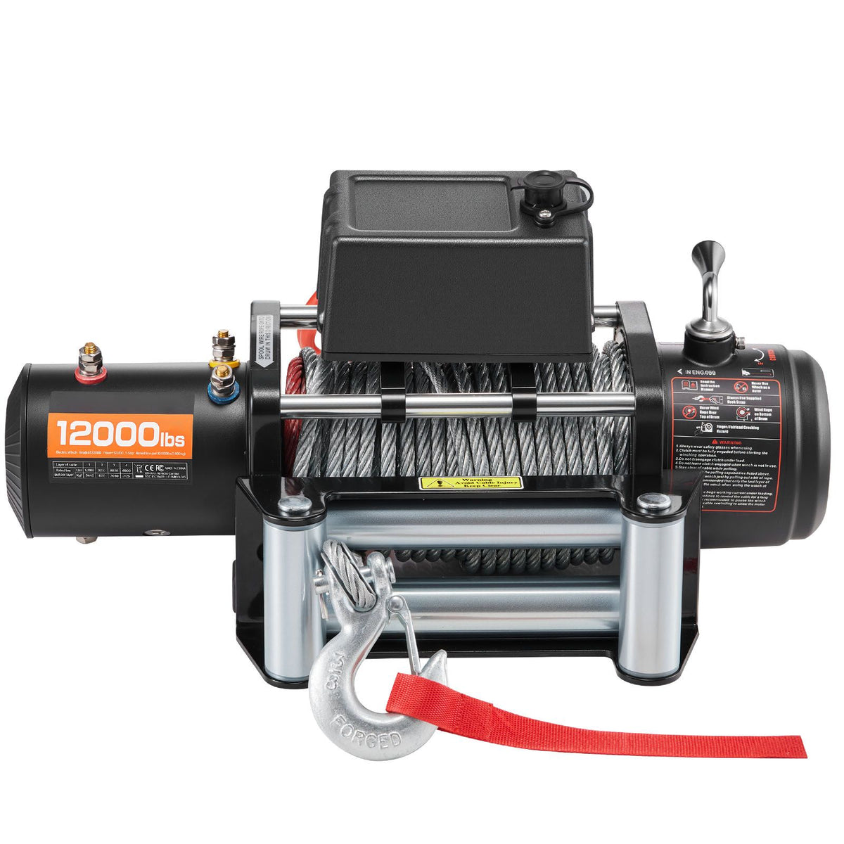 Electric Winch, 5400 kg Load Capacity, 12V DC Truck Winch with Φ9.1 mm x 26 m Steel Rope, Wireless & Wired Remote Control, Suitable for Towing SUV Jeep Trailer Boat Off-Road Vehicle