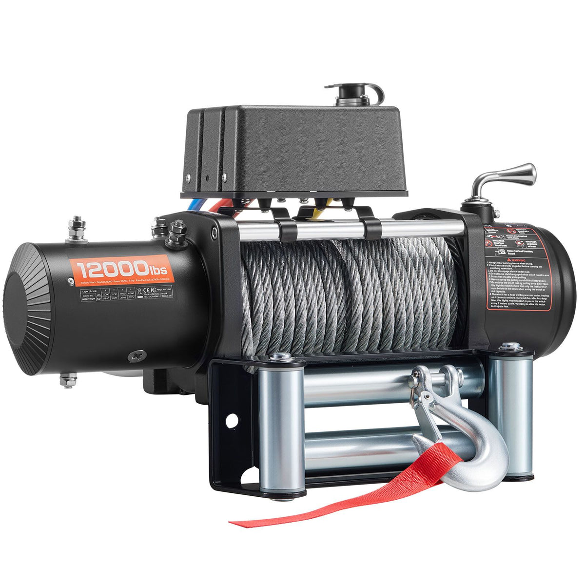 Electric Winch, 5400 kg Load Capacity, 12V DC Truck Winch with Φ9.1 mm x 26 m Steel Rope, Wireless & Wired Remote Control, Suitable for Towing SUV Jeep Trailer Boat Off-Road Vehicle