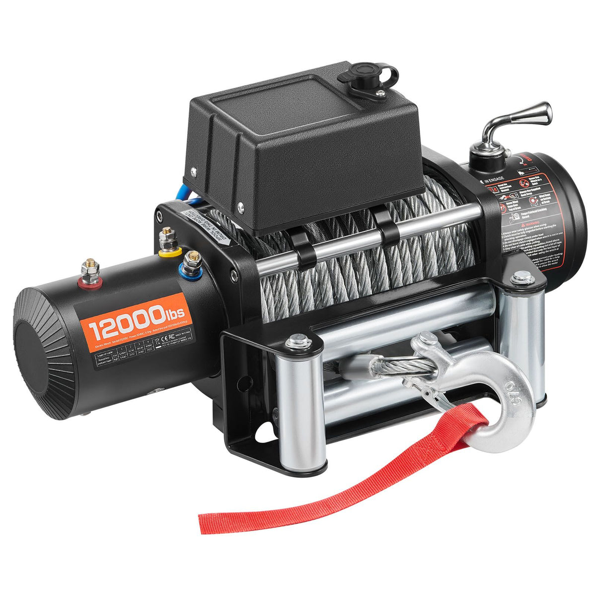 Electric Winch, 5400 kg Load Capacity, 12V DC Truck Winch with Φ9.1 mm x 26 m Steel Rope, Wireless & Wired Remote Control, Suitable for Towing SUV Jeep Trailer Boat Off-Road Vehicle