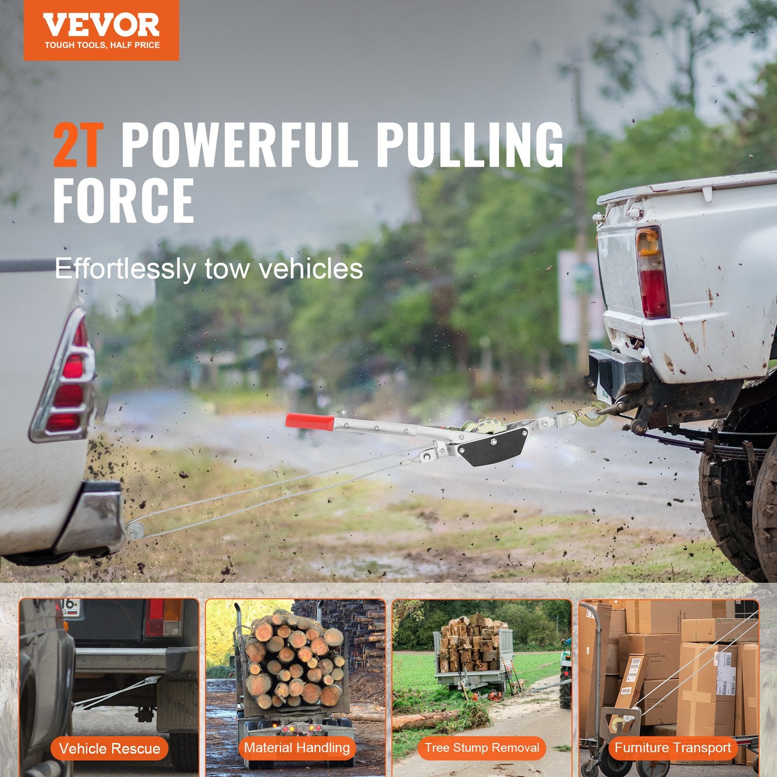 Automotive Lifts & Hoists: VEVOR Power Puller Come Along Winch 2 Ton 4409 lbs Heavy Duty Pull Hoist 2 Hooks