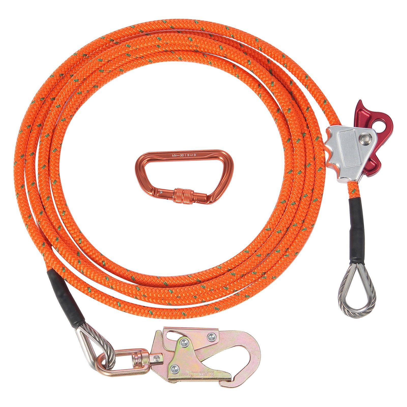 Building Materials: VEVOR 12.7mm Steel Core Flipline, 16ft(4.8m)Arborist Flipline for Tree Climbing with Alloy Steel Snap Hook & Aluminum Alloy Carabiner, 30KN Breaking Tension for Fall Protection, Tree Climber