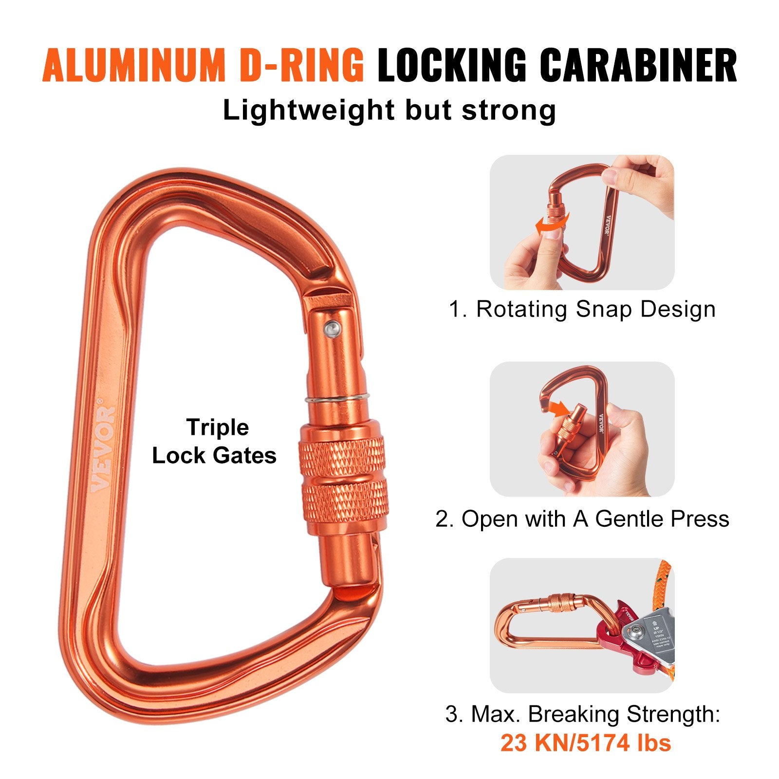 Building Materials: VEVOR 12.7mm Steel Core Flipline, 16ft(4.8m)Arborist Flipline for Tree Climbing with Alloy Steel Snap Hook & Aluminum Alloy Carabiner, 30KN Breaking Tension for Fall Protection, Tree Climber