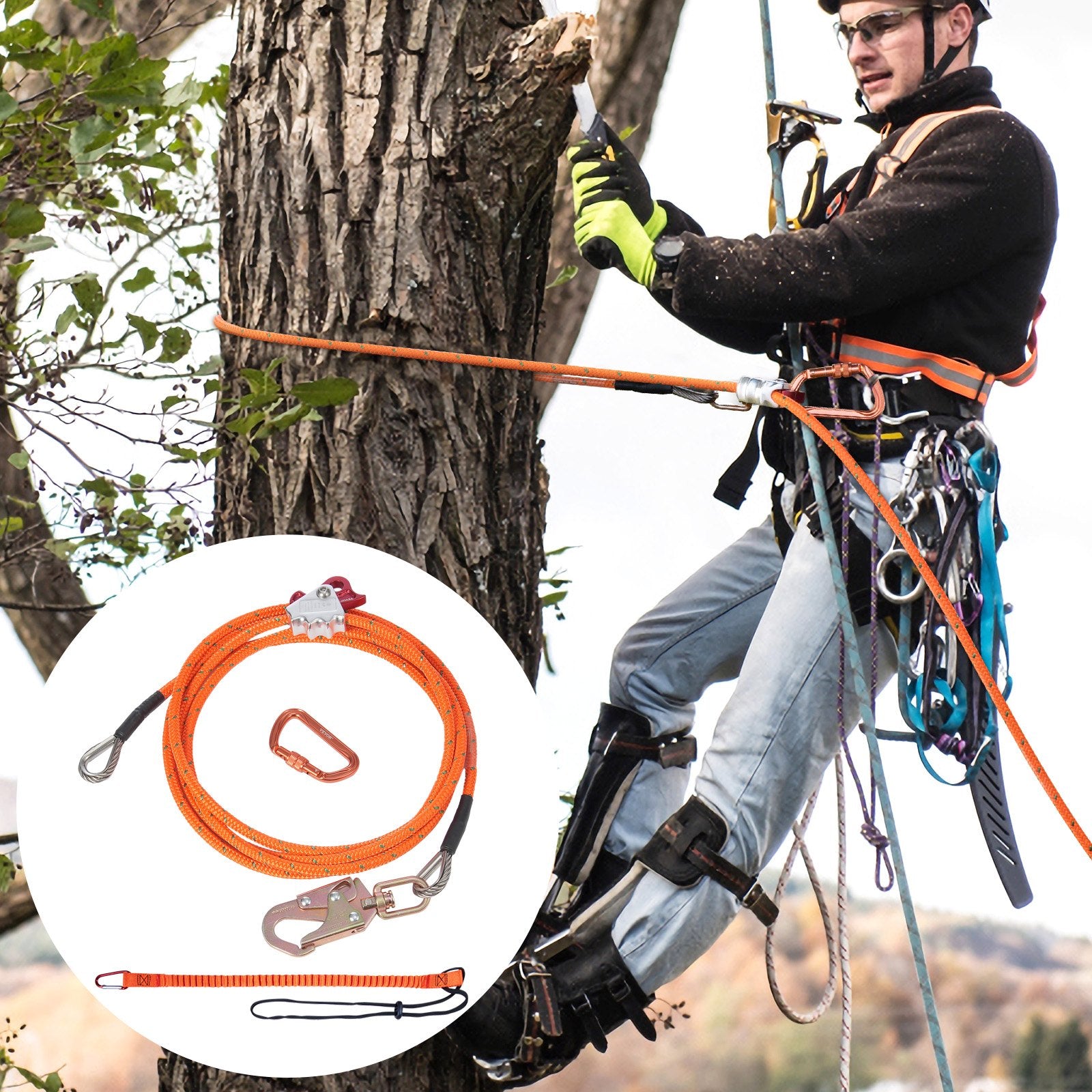 Building Materials: VEVOR 12.7mm Steel Core Flipline, 16ft(4.8m)Arborist Flipline for Tree Climbing with Alloy Steel Snap Hook & Aluminum Alloy Carabiner, 30KN Breaking Tension for Fall Protection, Tree Climber